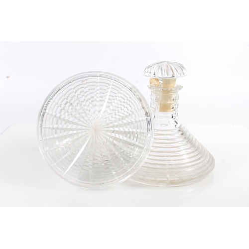 515 - Pair of antique glass ships decanters of stepped conical form with ridged mushroom stoppers, 20cm ta... 