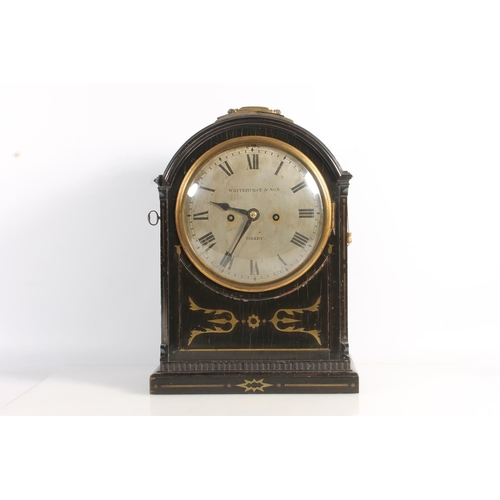 518 - Whitehurst & Son of Derby, an antique arch top bracket or mantel clock, the silvered dial with R... 