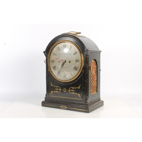 518 - Whitehurst & Son of Derby, an antique arch top bracket or mantel clock, the silvered dial with R... 