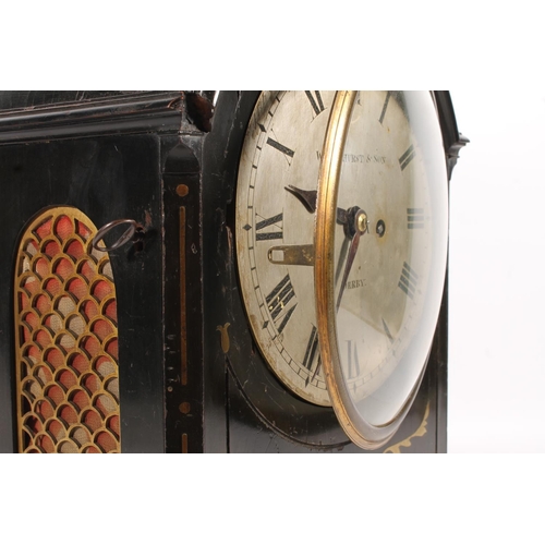 518 - Whitehurst & Son of Derby, an antique arch top bracket or mantel clock, the silvered dial with R... 