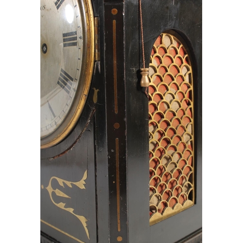 518 - Whitehurst & Son of Derby, an antique arch top bracket or mantel clock, the silvered dial with R... 