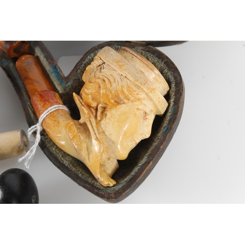 526 - Three antique letter seals with carved intaglio seals and four meerschaum smoking pipes.