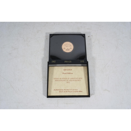 221 - JAMAICA gold proof twenty dollars $20 1972 in issue case with certificate [coin spec: 500 grade gold... 