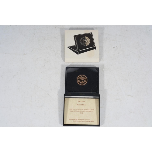 221 - JAMAICA gold proof twenty dollars $20 1972 in issue case with certificate [coin spec: 500 grade gold... 