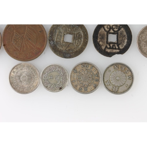 351 - CHINA and JAPAN, a collection of copper coins also JAPAN silver proof 1000 yen 1964, 100 yen 1964, 5... 