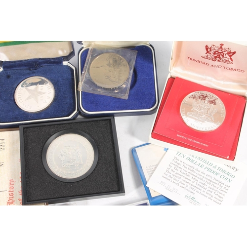 358 - Coins to include: TRINIDAD AND TOBAGO silver proof 10 dollars 1972. JAMAICA silver proof 10 dollars ... 