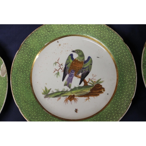 459 - 19th century porcelain dessert set with shagreen effect borders, the interior with bird and insect s... 