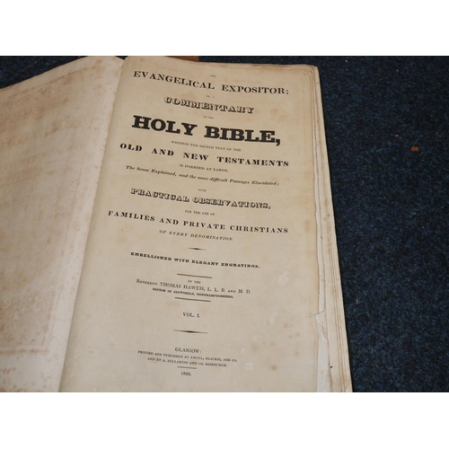 385 - Large leatherbound family bible by Rev T. Haweis, published 1822 with personal family commentary.&nb... 