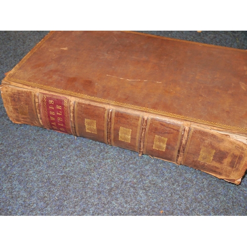 385 - Large leatherbound family bible by Rev T. Haweis, published 1822 with personal family commentary.&nb... 