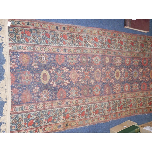 601 - Afghan runner having full length central strip flanked by multiple borders,  214cm x 110cm.