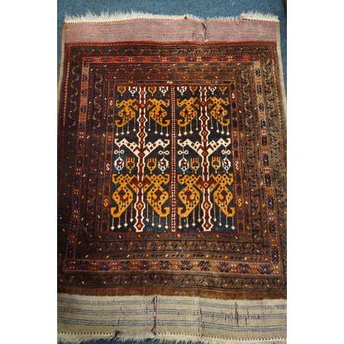 595 - Turkish multi bordered prayer rug, the central decoration on blue ground field,  142cm x 104cm.