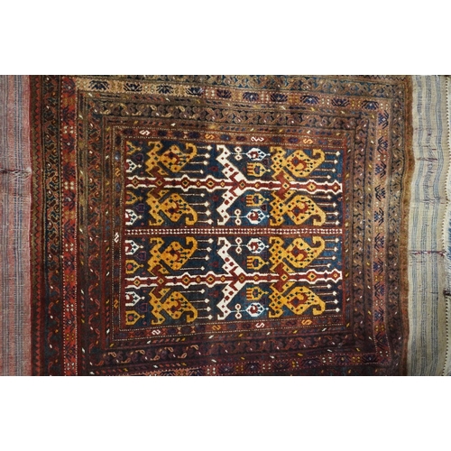 595 - Turkish multi bordered prayer rug, the central decoration on blue ground field,  142cm x 104cm.