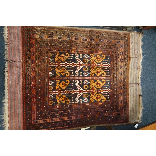 595 - Turkish multi bordered prayer rug, the central decoration on blue ground field,  142cm x 104cm.