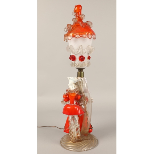 10 - Impressive Murano glass table lamp in the form of two characters in Venetian carnival style dress