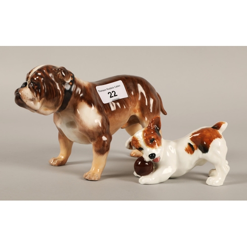 22 - A Royal Doulton bulldog figurine HN1046, and a terrier dog with ball HN1103