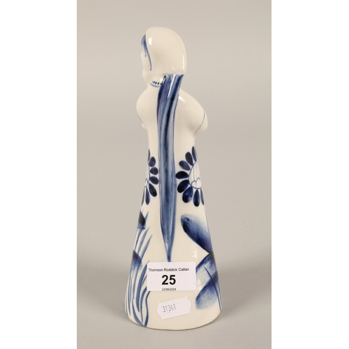 25 - USSR Gzhel blue and white female figurine, 22cm h