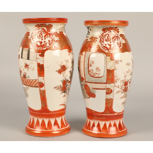 33 - Pair Satsuma style vases, each 24cm h