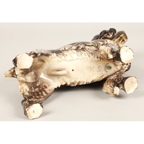 40 - Nymphenburg porcelain cocker spaniel by Konrad Schmid, approx 20cm h, impressed and printed marks to... 