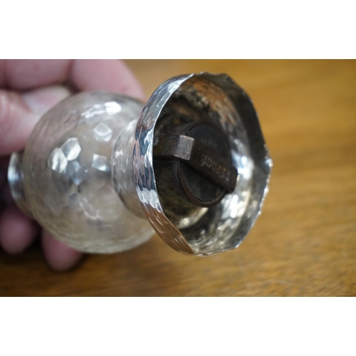 124 - Victorian silver and cut glass pepper mill of inverted thistle shape having spherical golf ball shap... 