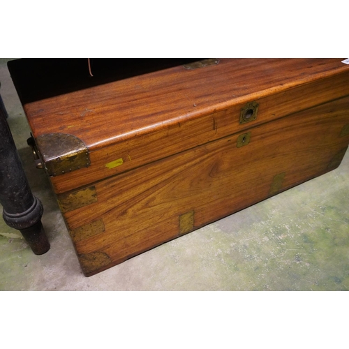 588 - 19th century brass bound camphor wood chest, 91cm long.