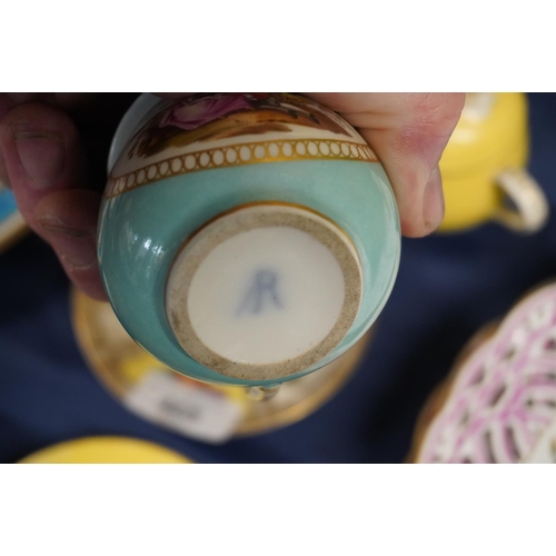 465 - Group of German Meissen Dresden porcelain chocolate cups and saucers and cabinet cup and saucer, Aug... 