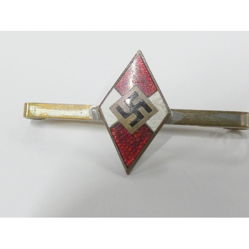 303 - Germany Third Reich: Hitler Youth Membership Badge, good example of an enamel HJ diamond badge conve... 