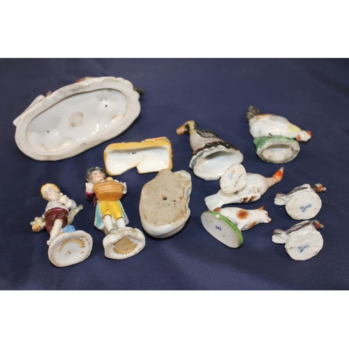 445 - Meissen miniature porcelain bird models to include turkeys and chickens.