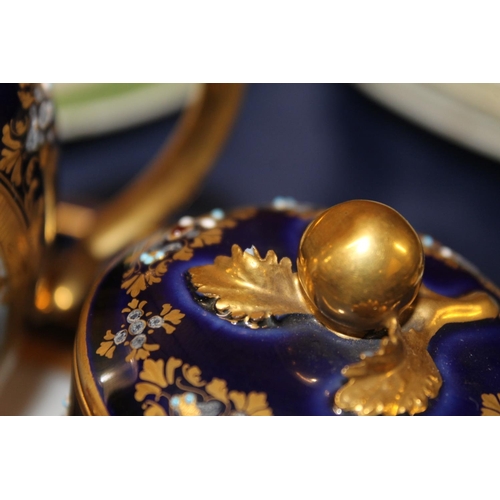 458 - Sevres Chateau de Fountainbleau porcelain breakfast set comprising circular tray, teapot, sugar bowl... 