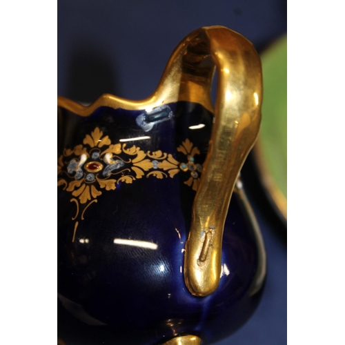 458 - Sevres Chateau de Fountainbleau porcelain breakfast set comprising circular tray, teapot, sugar bowl... 