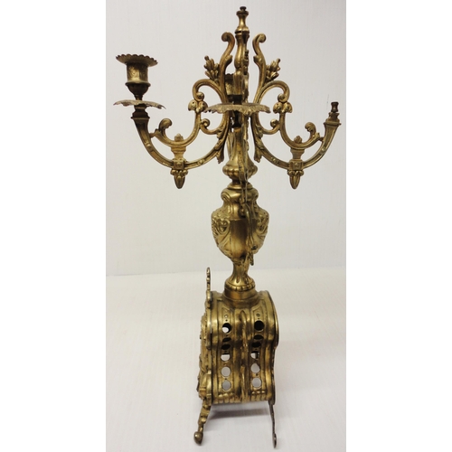 302 - French brass three-piece clock garniture in the Rococo taste, 20th century, comprising a large brack... 