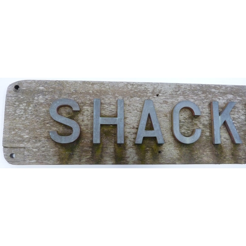 384 - Vintage wooden ship sign, 'Shackleton', c. 1930s, reportedly from HMS Shackleton, with painted lette... 