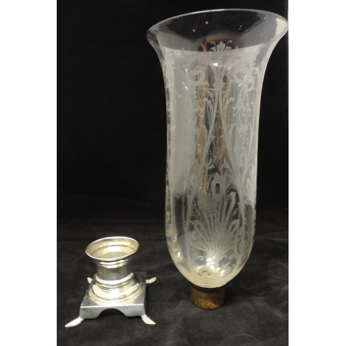 333 - Two pairs of glass trumpet vases decorated with applied Victorian-style scrolls and foliage, on whit... 