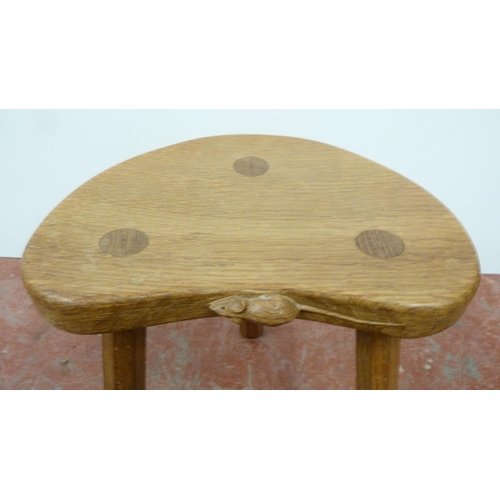 513 - Robert 'Mouseman' Thompson of KilburnOak shaped top stool with typical carved mouse signature, on tr... 