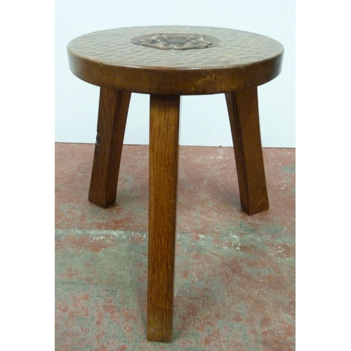 516 - Thomas 'Gnomeman' Whittaker of LittlebeckCircular oak stool inset with carved Yorkshire flowerhead, ... 