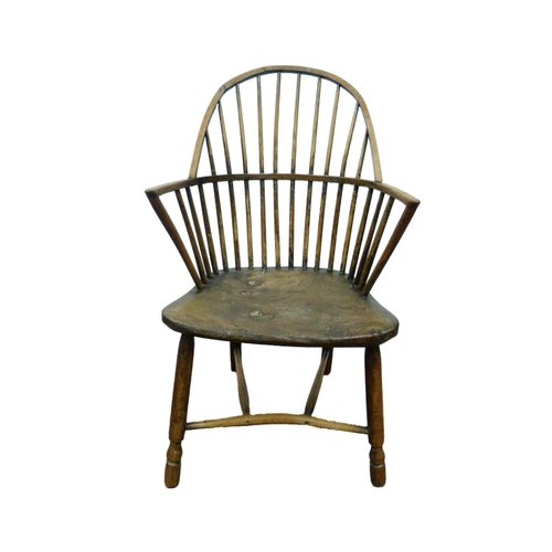 517 - Ash and elm Windsor chair, c. late 18th/early 19th century, with hoop frame and stick back, on turne... 