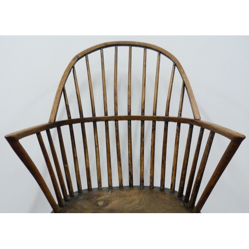 517 - Ash and elm Windsor chair, c. late 18th/early 19th century, with hoop frame and stick back, on turne... 