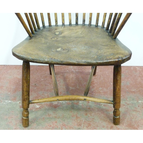 517 - Ash and elm Windsor chair, c. late 18th/early 19th century, with hoop frame and stick back, on turne... 