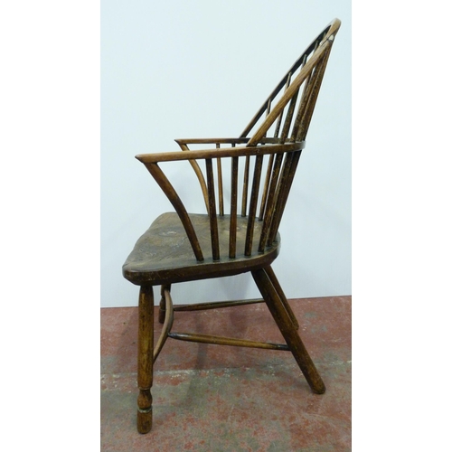 517 - Ash and elm Windsor chair, c. late 18th/early 19th century, with hoop frame and stick back, on turne... 