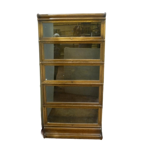 520 - Globe Wernicke oak five-section stacking bookcase, each section with a glazed door, 177cm high, 87cm... 