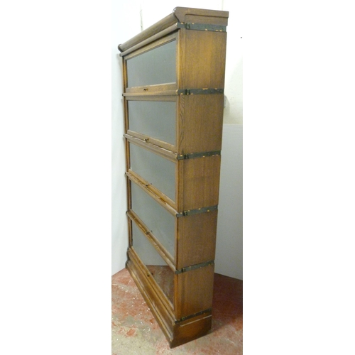 520 - Globe Wernicke oak five-section stacking bookcase, each section with a glazed door, 177cm high, 87cm... 