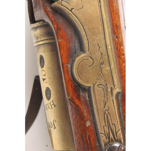 1700 - 18th century flintlock blunderbuss by John Horne of Hercules Row London, having 38cm long brass barr... 