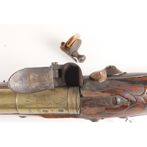 1700 - 18th century flintlock blunderbuss by John Horne of Hercules Row London, having 38cm long brass barr... 