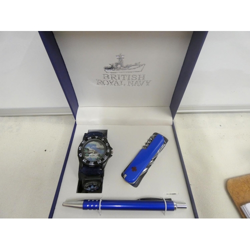 14 - British Royal Navy boxed men's watch gift set.