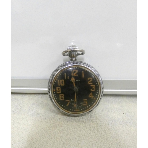 3 - Waltham vintage pocket watch with painted black dial.