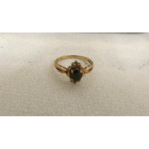 7 - 9ct gold ring set with blue stone and diamond points size N 1/2 weight 2.1g