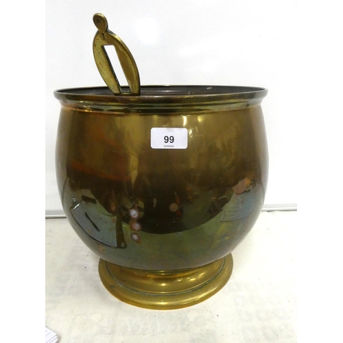 99 - Brass coal bucket on stepped base.