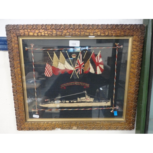 196 - Framed maritime embroidery, HM Minesweeper P22.