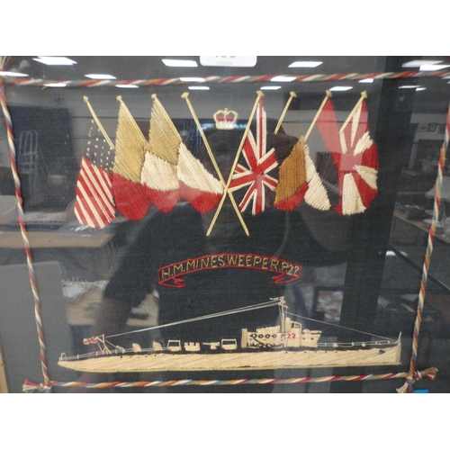 196 - Framed maritime embroidery, HM Minesweeper P22.