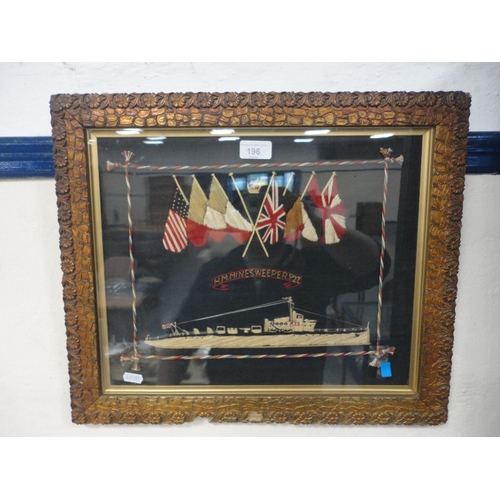 196 - Framed maritime embroidery, HM Minesweeper P22.