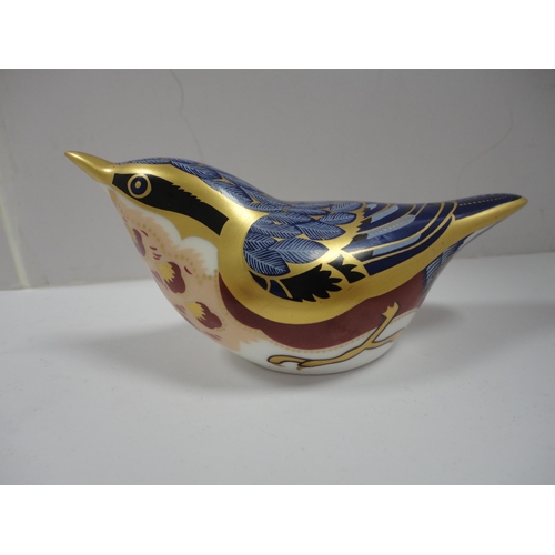 212 - Royal Crown Derby paperweight modelled as a bird with gold-coloured stopper to the underside.